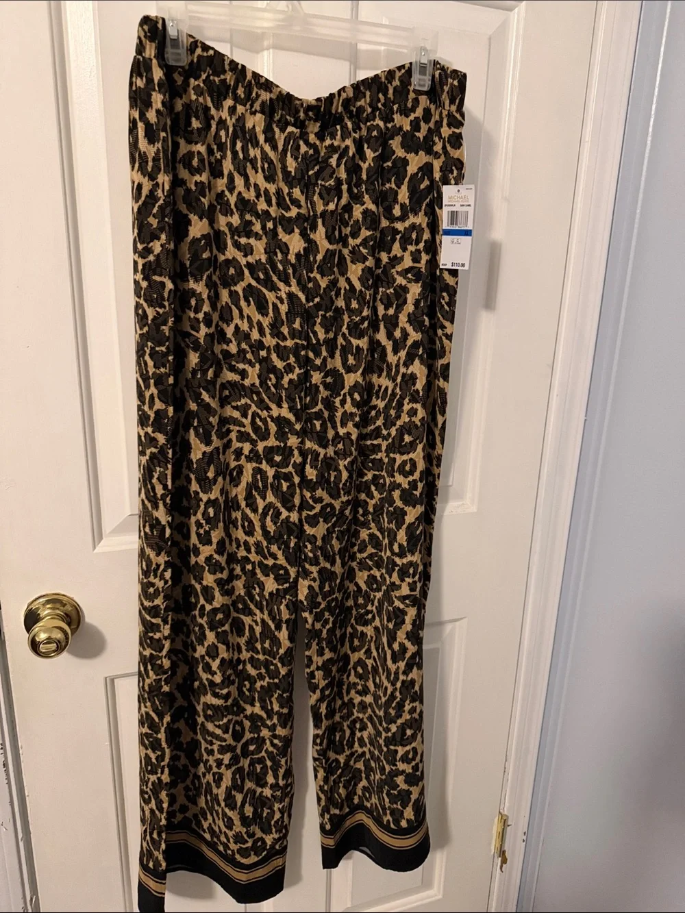 NWT Michael Kors Tan and Black Leopard Wide-Leg Pants